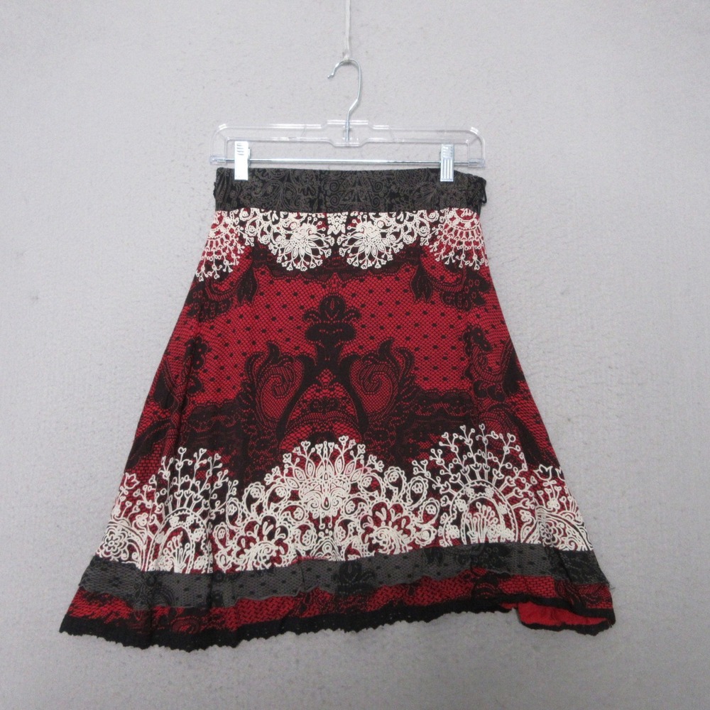 Desigual Skirt Red Black Lace Print Whimsigoth Boho Eclectic Layered Artsy READ